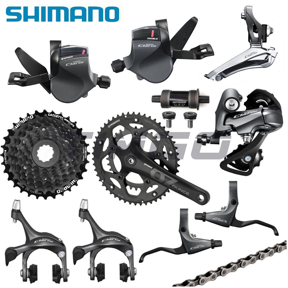 Shimano Claris R2000 Falt Bar Road Folding Bike 2×8 Speed Groupset FD-R2000 RD-R2000 Front Rear Derailleur SL-R2000 Shifter HG200-8 Cassette HG71 Chain Prowheel Crankset