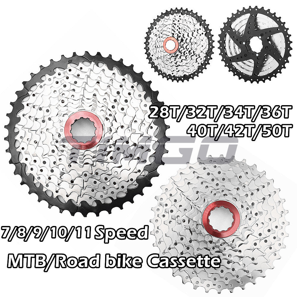 MTB Mountain Road Folding Bike 7/8/9/10/11 Speed Cassette Cogs Sprocket Red Lock Ring 11-28T 12-32T 11-34T 11-36T 11-40T 11-42T 11-50T Compatible for Shimano Altus Acera Alivio Deore Sram