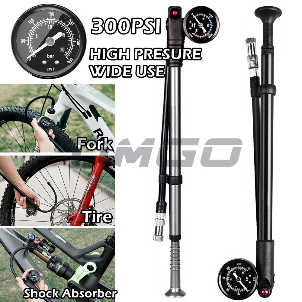 Portable 300PSI High Pressure Inflatable Air Pump Gauge Display Wide Use MTB Bike Fork Rear Suspension Shock Absorber Seat Post AV/FV Valve