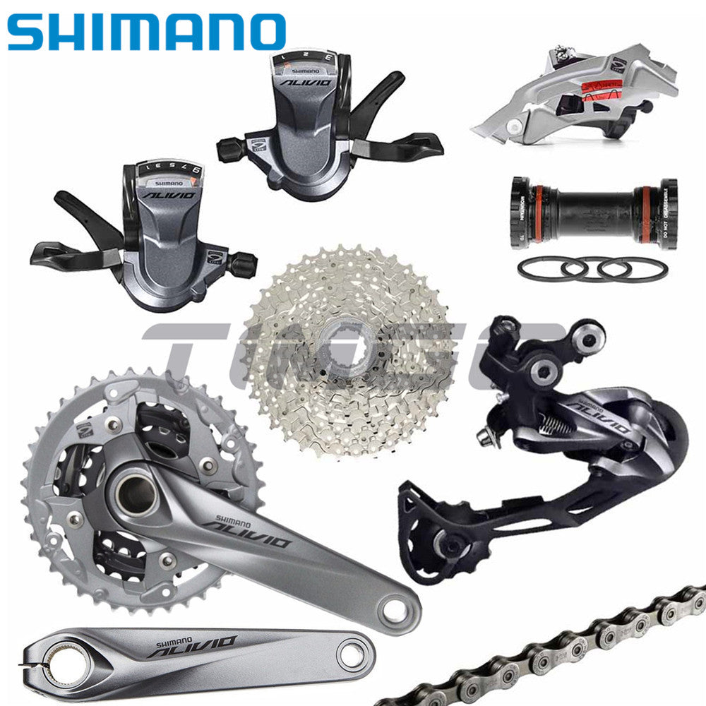 Shimano Alivio M4000 MTB Bike 3×9 Speed Groupset FC-M4050 Hollowtec Crankset BB-MT500 Bottom Bracket FD-M4000 RD-M4000 Front Rear Derailleur SL-M4000 Shifter HG400-9 Cassette HG53 Chain