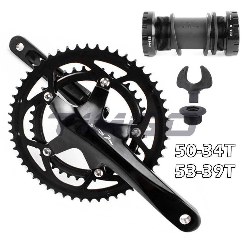 Jiankun Road Folding Bike 2×8/9/10 Speed Crankset 50-34T 53-39T Hollowtech Chainwheel BCD 110mm 130mm Bottom Bracket Compatible Shimano Sora 105 FC-R3000 FC-4700