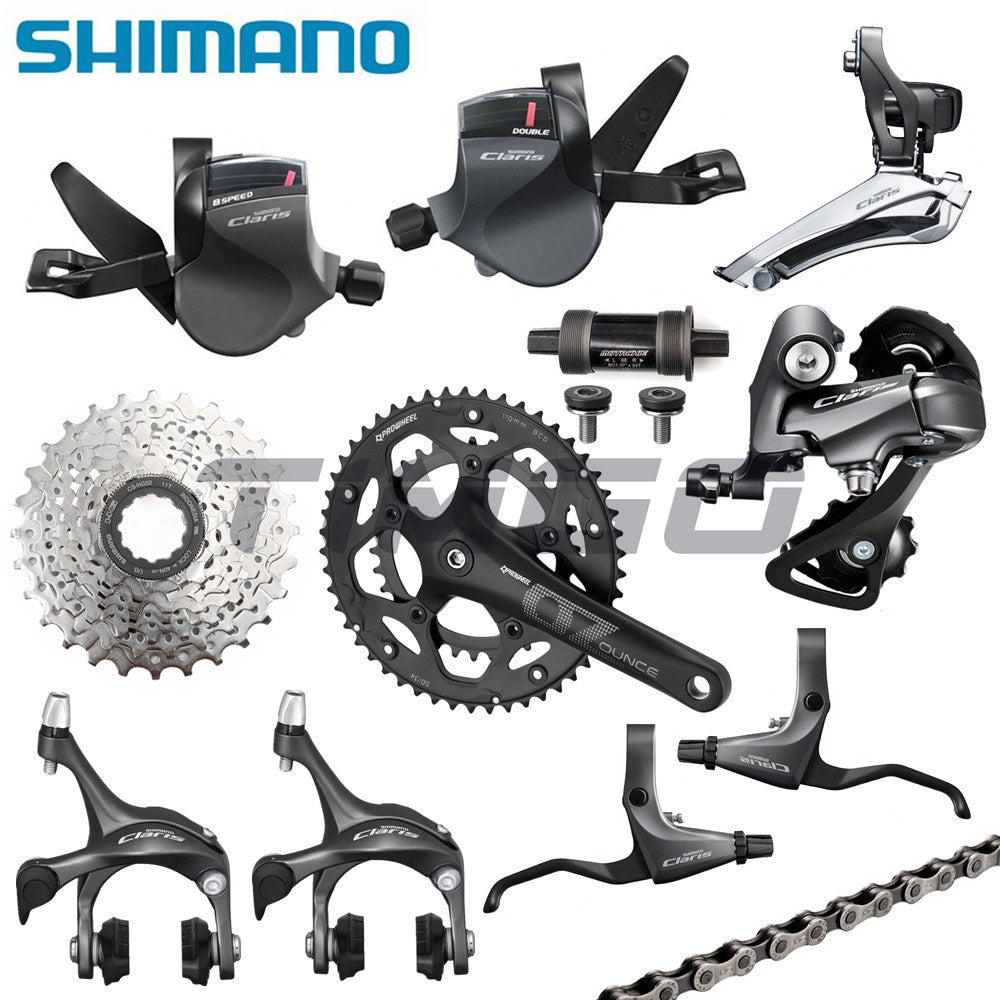 Shimano Claris R2000 Falt Bar Road Folding Bike 2×8 Speed Groupset FD-R2000 RD-R2000 Front Rear Derailleur SL-R2000 Shifter HG50-8 Cassette HG71 Chain Prowheel Crankset