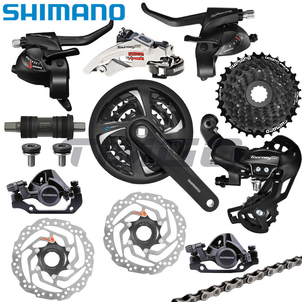 Shimano TourneyTX TX800 MTB Bike 3×8 Speed Groupset FC-TX801 Crankset BB-UN101 Bottom Bracket FD-TX800 RD-TX800 Front Rear Derailleur ST-TX800 Shifter HG200-8 Cassette HG71 Chain TX805 Caliper RT10/RT26 Rotor