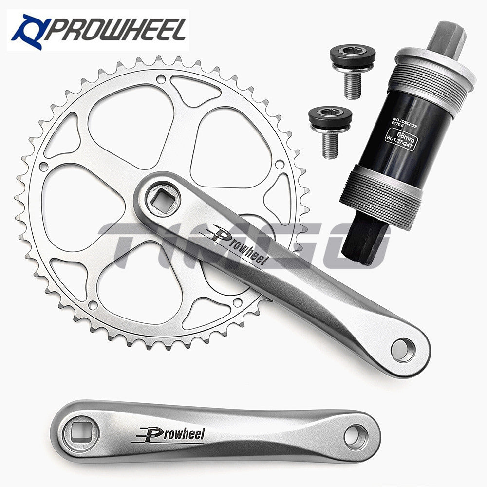 Prowheel 1×7/8/9 Speed Bike Crankset 46T 170mm Single Chainring Square Taper Matte Silver