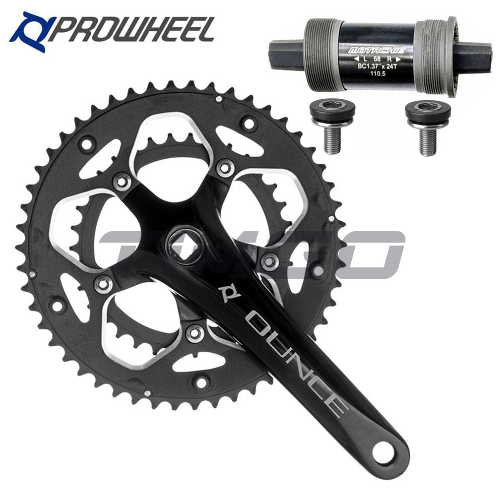 Prowheel Road Bike Folding Bike 2×7/8/9 Speed Crankset 50-34T Square Taper Double Cahinring Light Weight Bright Black Arm 170mm Bottom Bracket 68×110.5mm