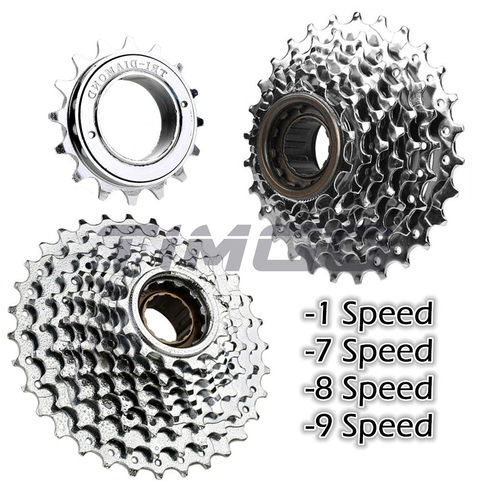 MTB Mountain Road Bike 1/6/7/8/9 Speed Screw-on Freewheel Thread Hub Cassette Sprocket Cogs Silver Chrome Plated 13-28T 13-32T 13-34T