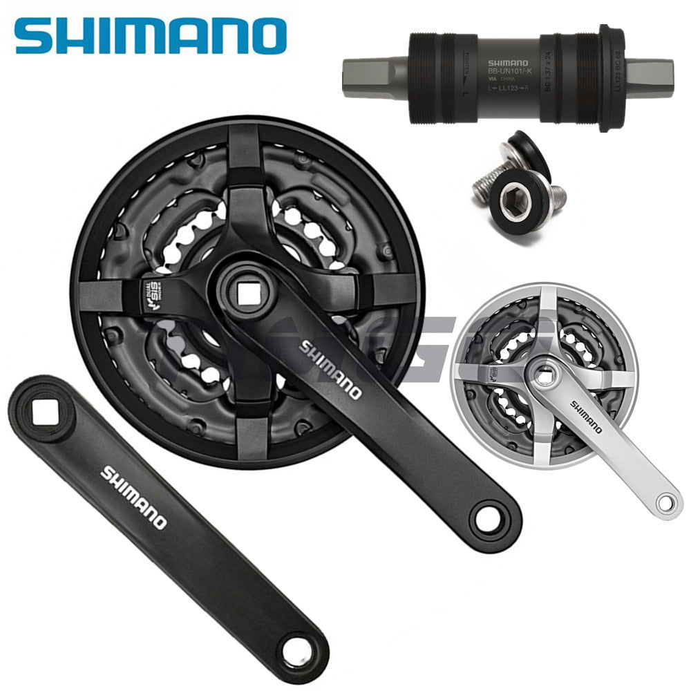 Shimano Tourney FC-TY501 MTB Bike 3x6/7/8 Speed Crankset Square Taper 48-38-28T/42-34-24T Silver/Black FC-TY701 BB-UN101 Bottom Bracket